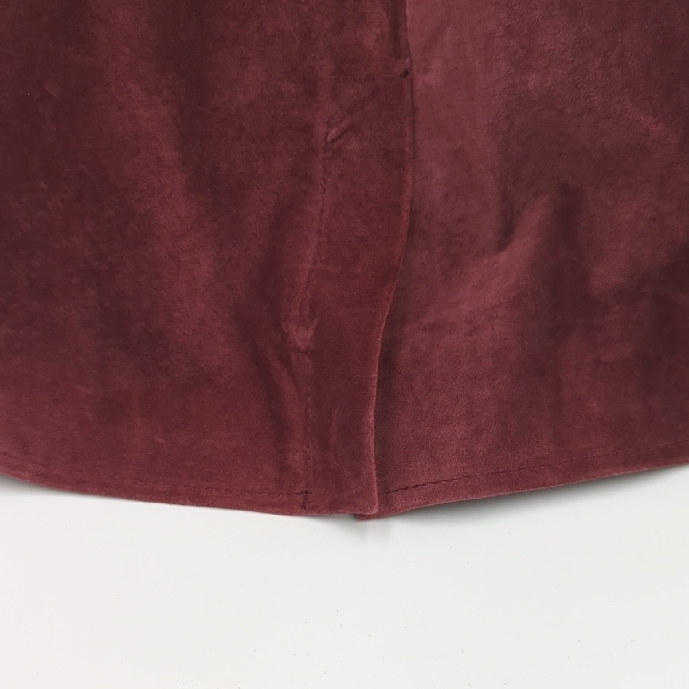 VTG ISZ Leather Suede Jacket Longline Button front Blazer Coat Soft XL Burgundy - Picture 7 of 13
